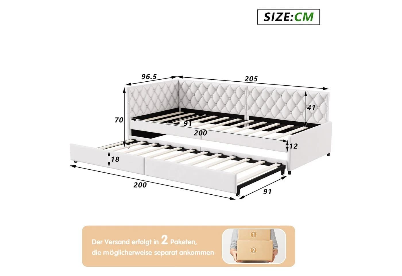 zebery Polsterbett Daybett Beige mit Ausziehbett - Bild 5
