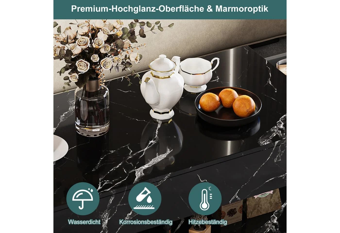 BELUPAI Couchtisch Marmoroptik Schwarz mit LED - Bild 4