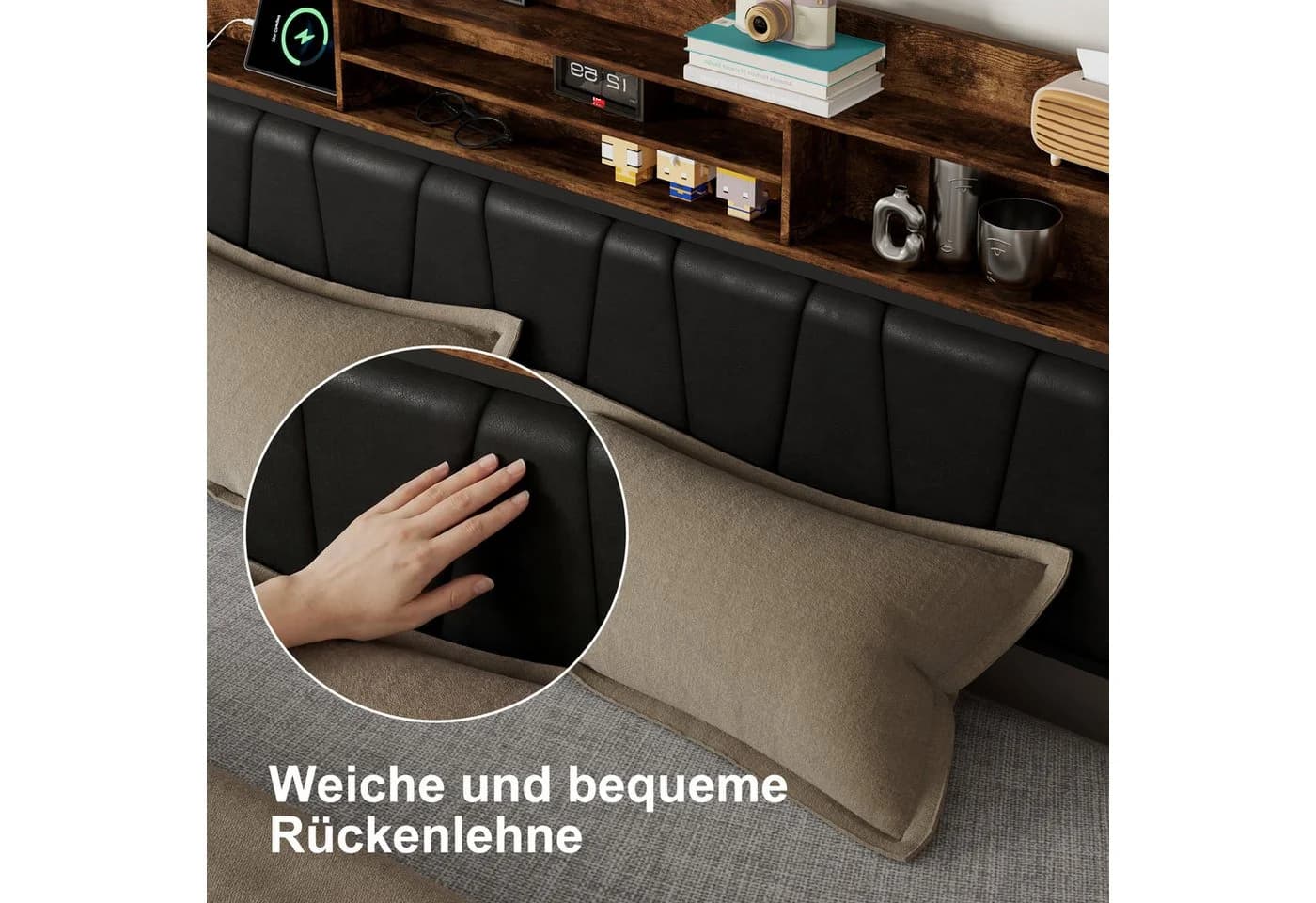 zebery Polsterbett Stauraumbett 180x200 Schwarz mit LED & Schubladen - Bild 5