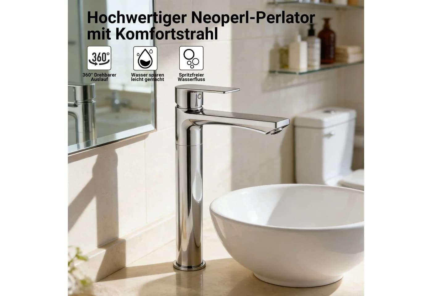 AICA Waschtischarmatur Hoch Chrom Einhebel Zink-Kupfer KTW - Bild 4