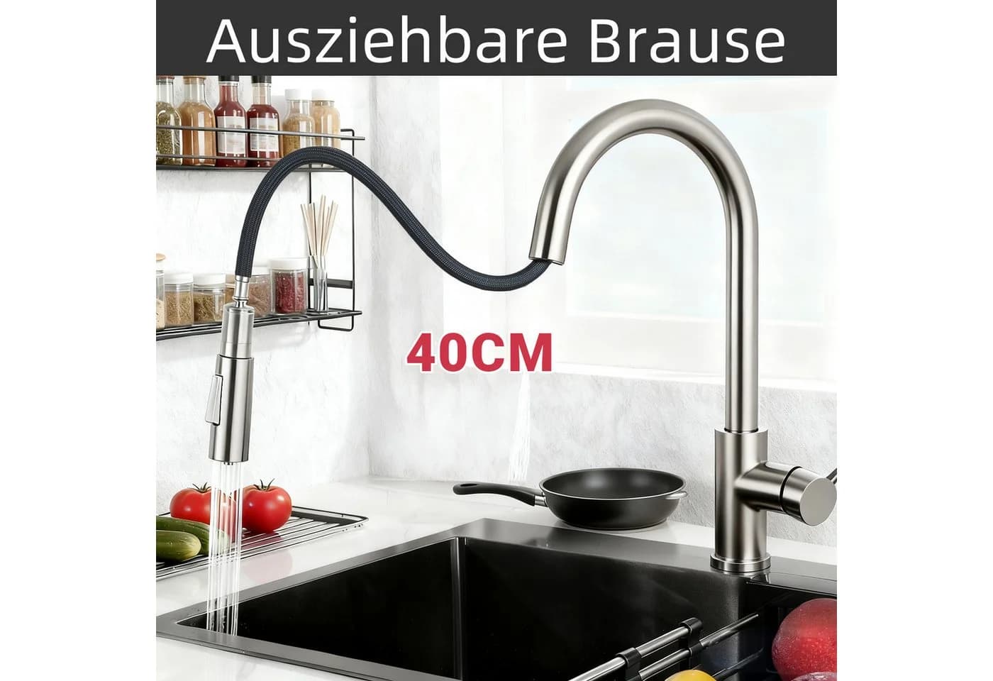 Duschparadies Küchenarmatur ausziehbar Einhebelmischer 360° drehbar silber - Bild 3