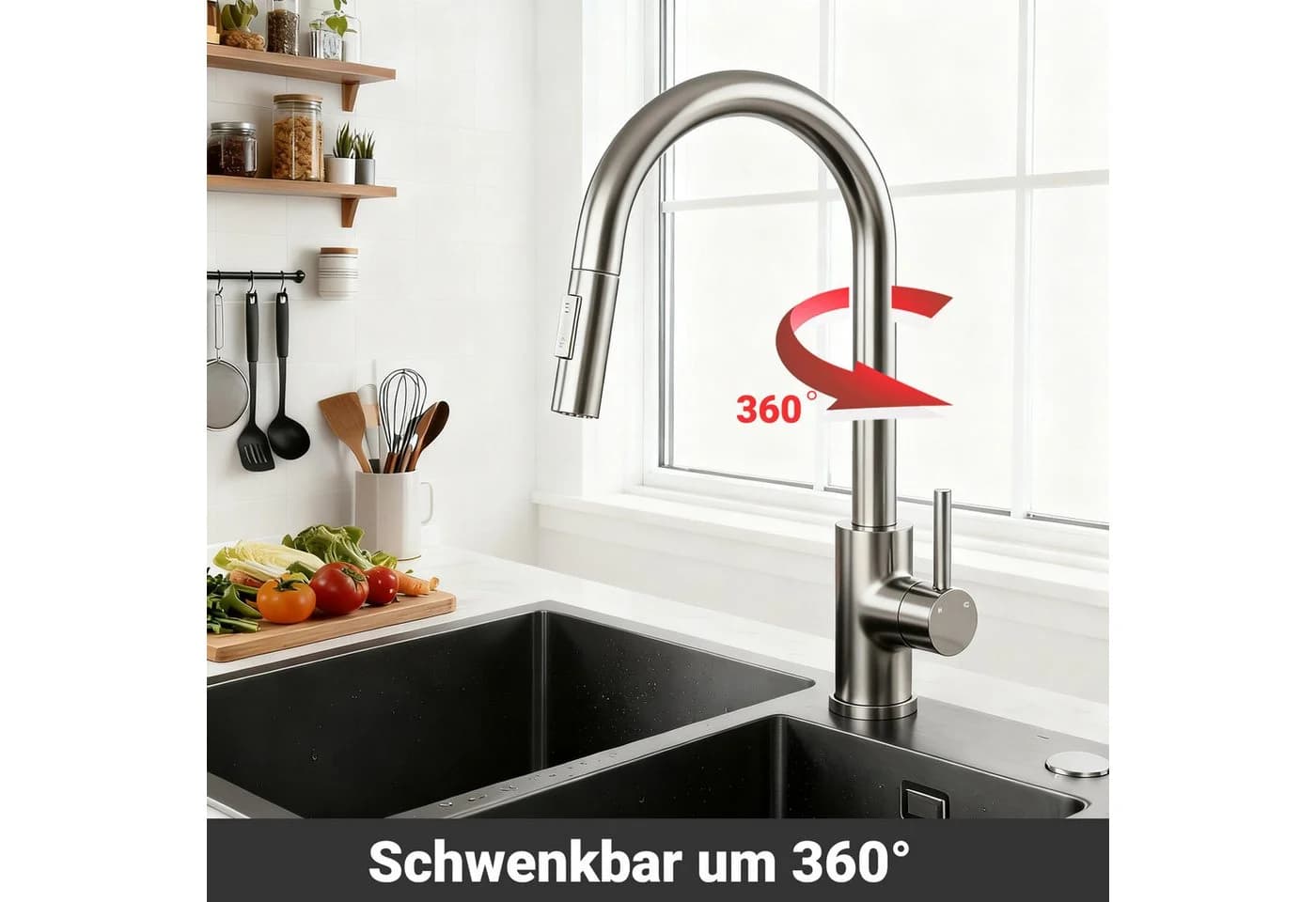 Duschparadies Küchenarmatur ausziehbar Einhebelmischer 360° drehbar silber - Bild 4