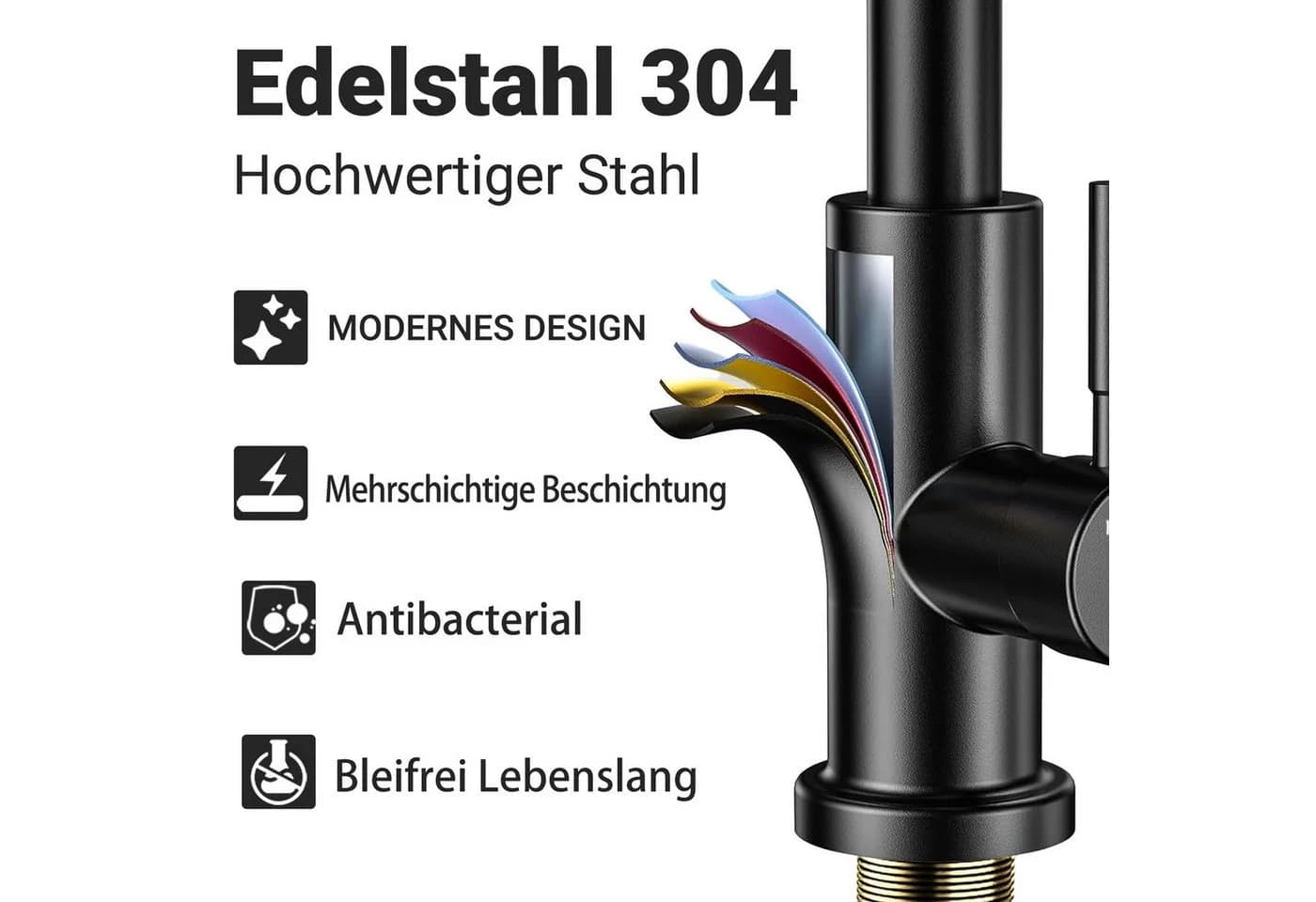Duschparadies Küchenarmatur Schwarz mit Gravitations-Auszug 360° drehbar - Bild 4