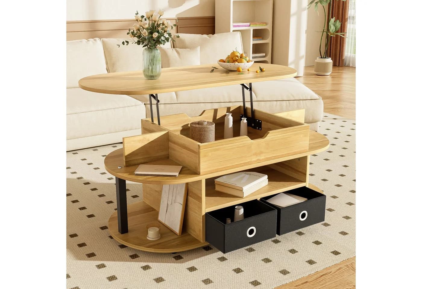 Furnishings Home Couchtisch mit Hebefunktion und Stauraum Holzoptik Schwarz