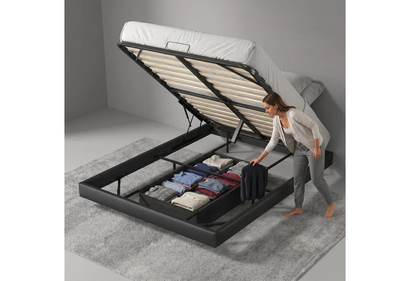Furnishings Home Polsterbett Doppelbett LED 160x200 cm Schwarz