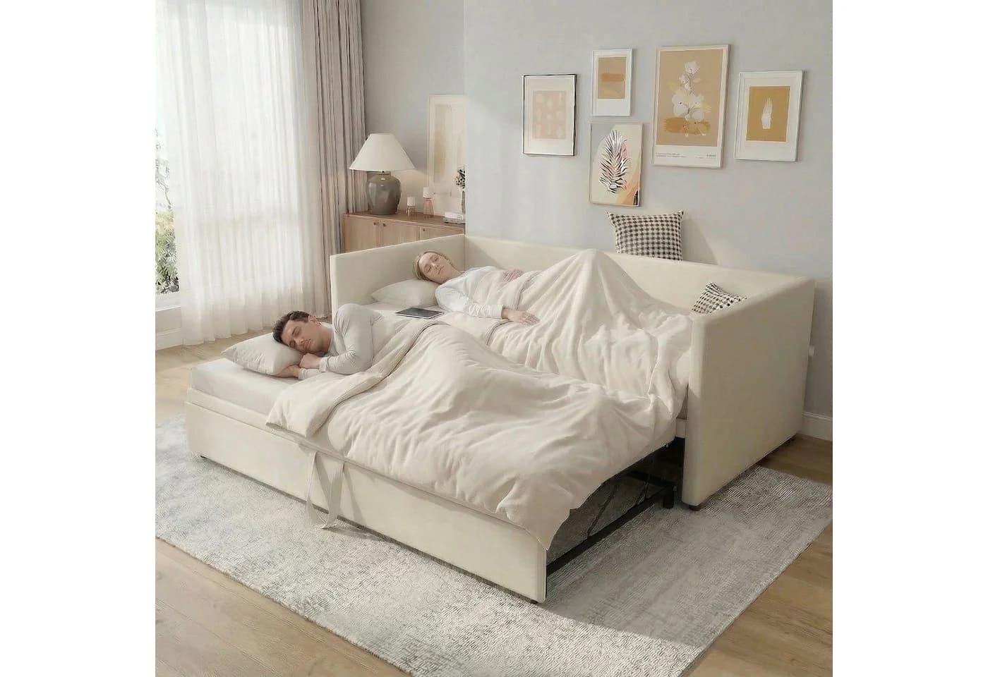 Gdood Polsterschlafsofa Ausziehbar Samt Beige