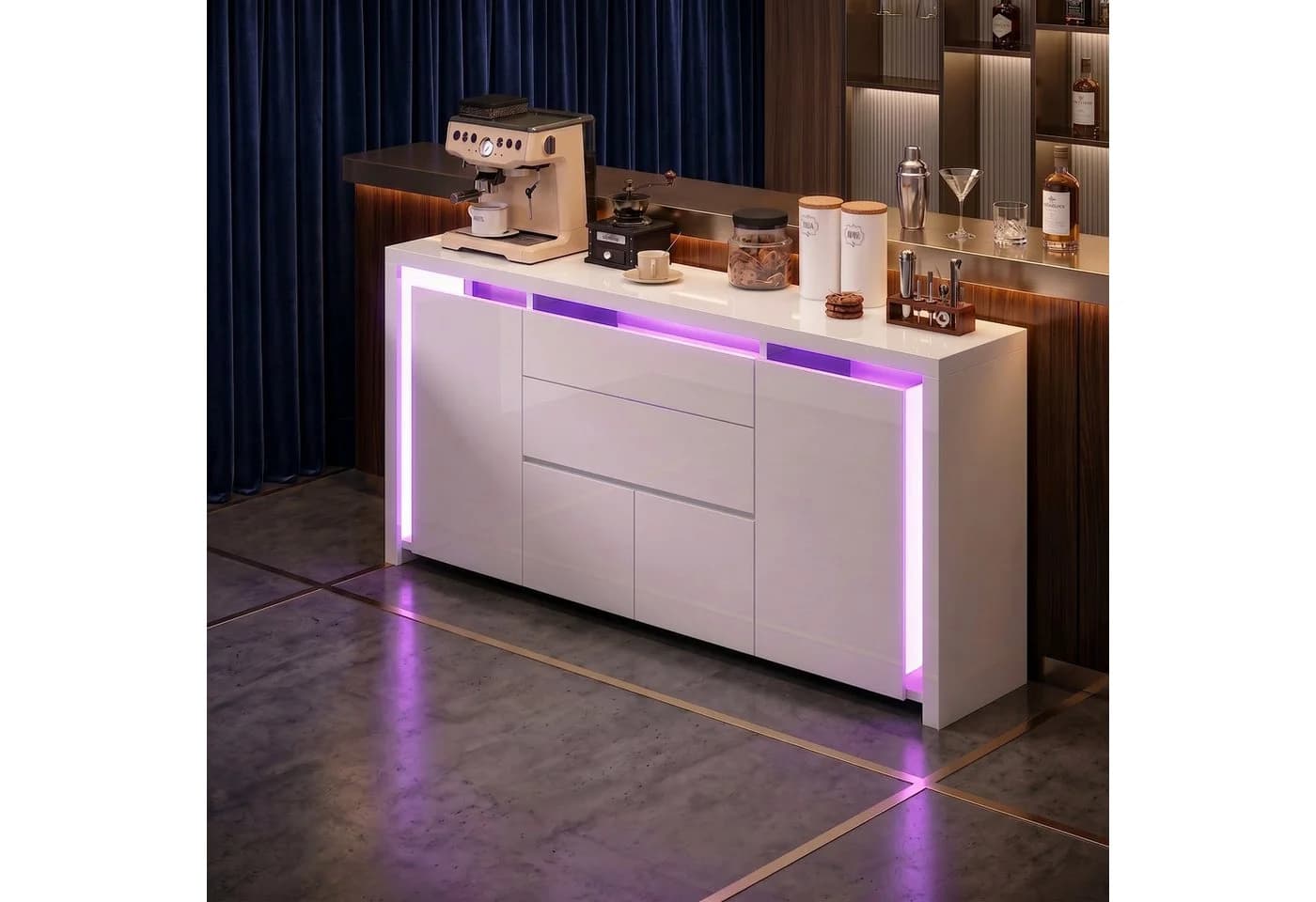 Gdood Sideboard mit 4 Türen, LED Hochglanz 160x35x75cm - Bild 2