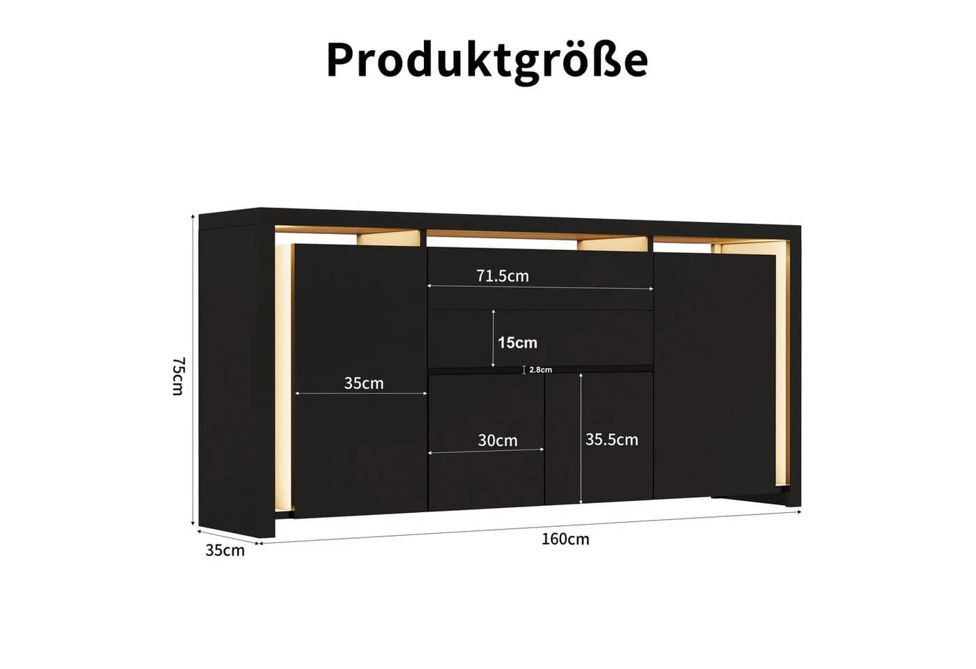Gdood Sideboard mit 4 Türen LED Hochglanz Kommode Buffet - Bild 4