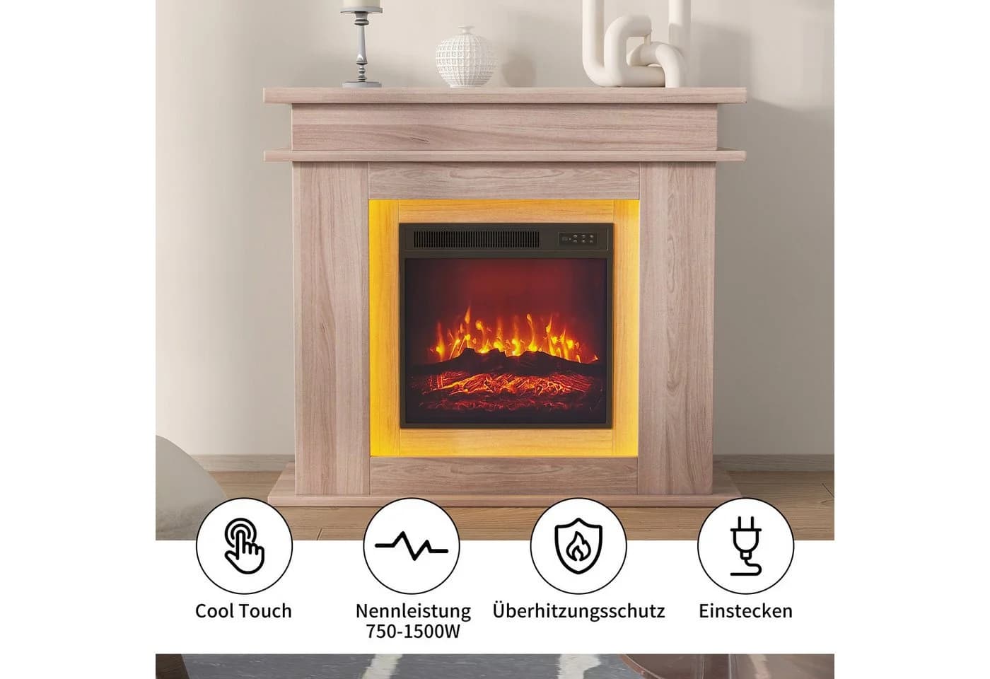 Gdood Elektrokamin mit Heizung 2000W, 3D LED Flammen, 12 Farben, Fernbedienung - Bild 5