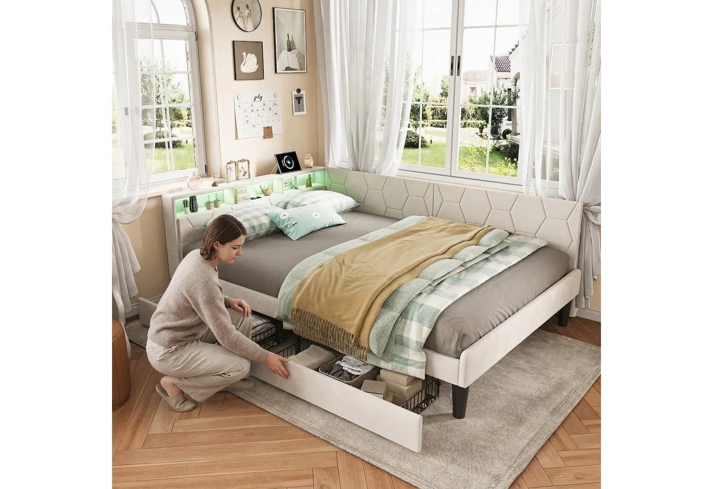 Furnishings Home LED Polsterbett 90 x 200 cm mit LED-Beleuchtung und Ladefunktion - Bild 3