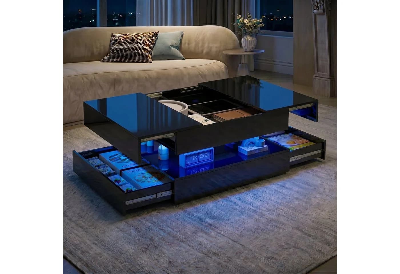 Furnishings Home LED-Couchtisch Schwarz Hochglanz mit Stauraum - Bild 2