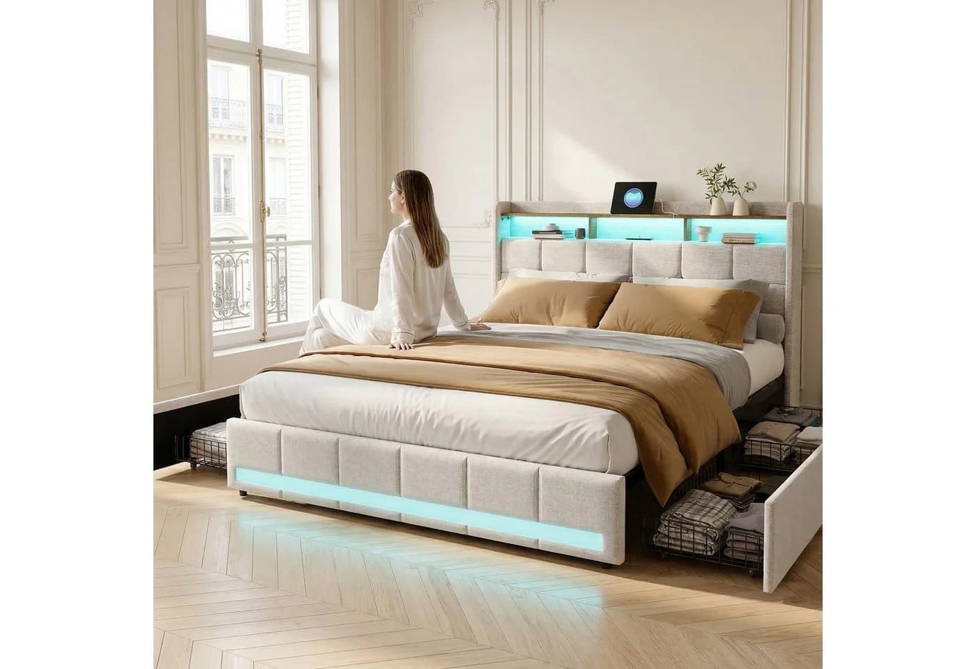 Furnishings Home LED Polsterbett mit Stauraum und USB-Anschlüssen - Bild 4