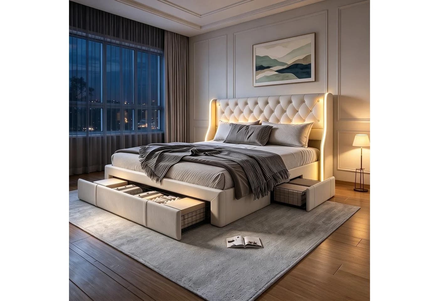 Furnishings Home Polsterbett Stauraumbett Doppelbett 160x200 cm mit LED-Beleuchtung und Samt - Bild 2