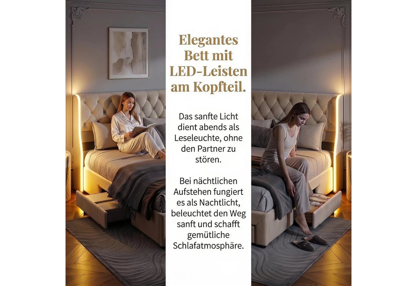 Furnishings Home Polsterbett Stauraumbett Doppelbett 160x200 cm mit LED-Beleuchtung und Samt - Bild 3