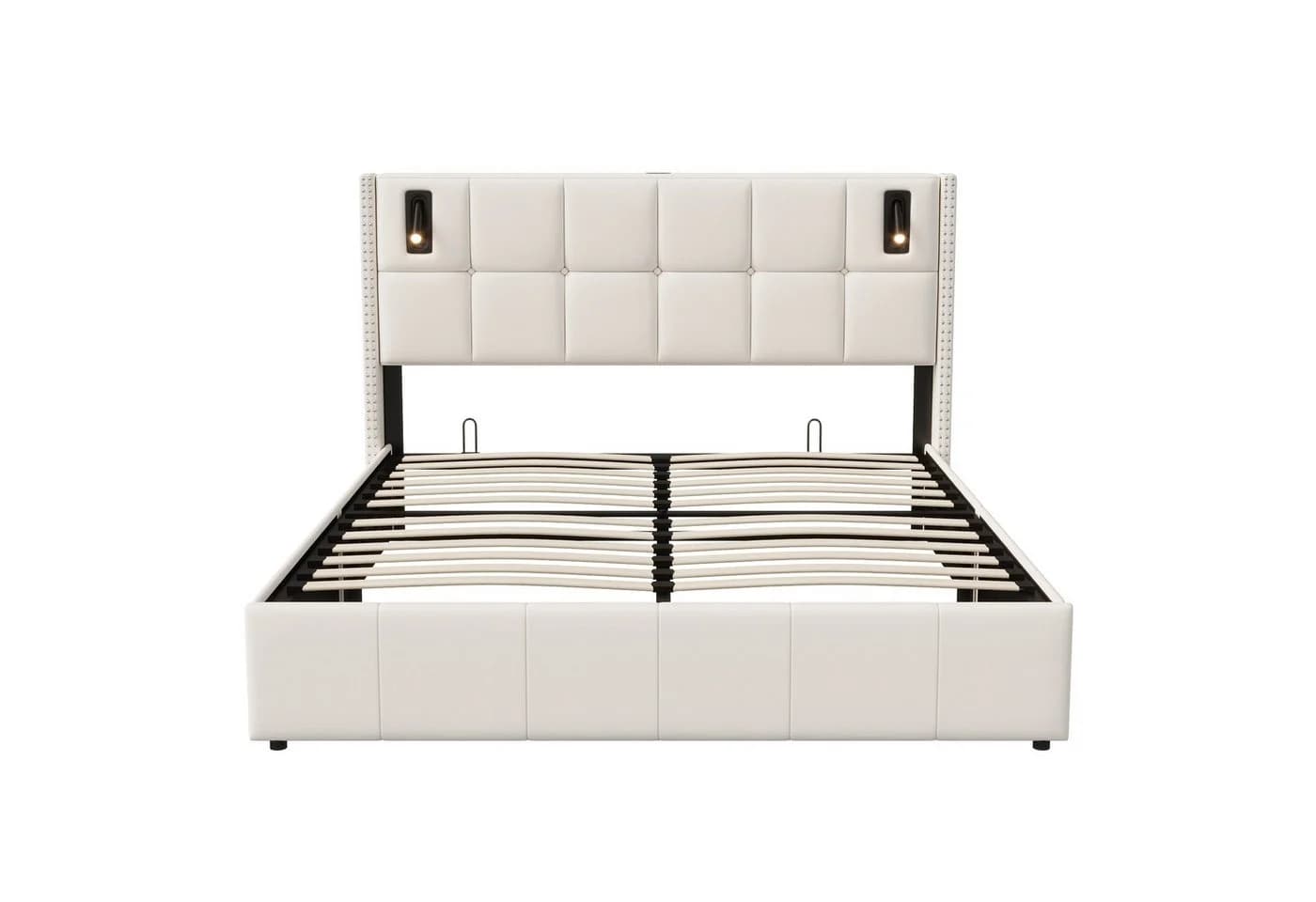 Gdood Polsterbett 140x200 cm Beige Samt Stauraum LED