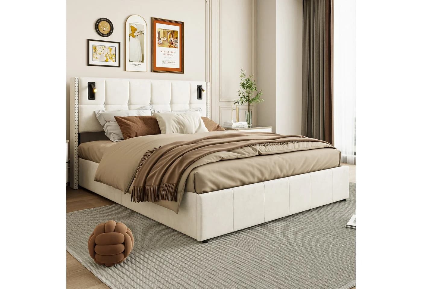Gdood Polsterbett 140x200 cm Beige Samt Stauraum LED - Bild 2