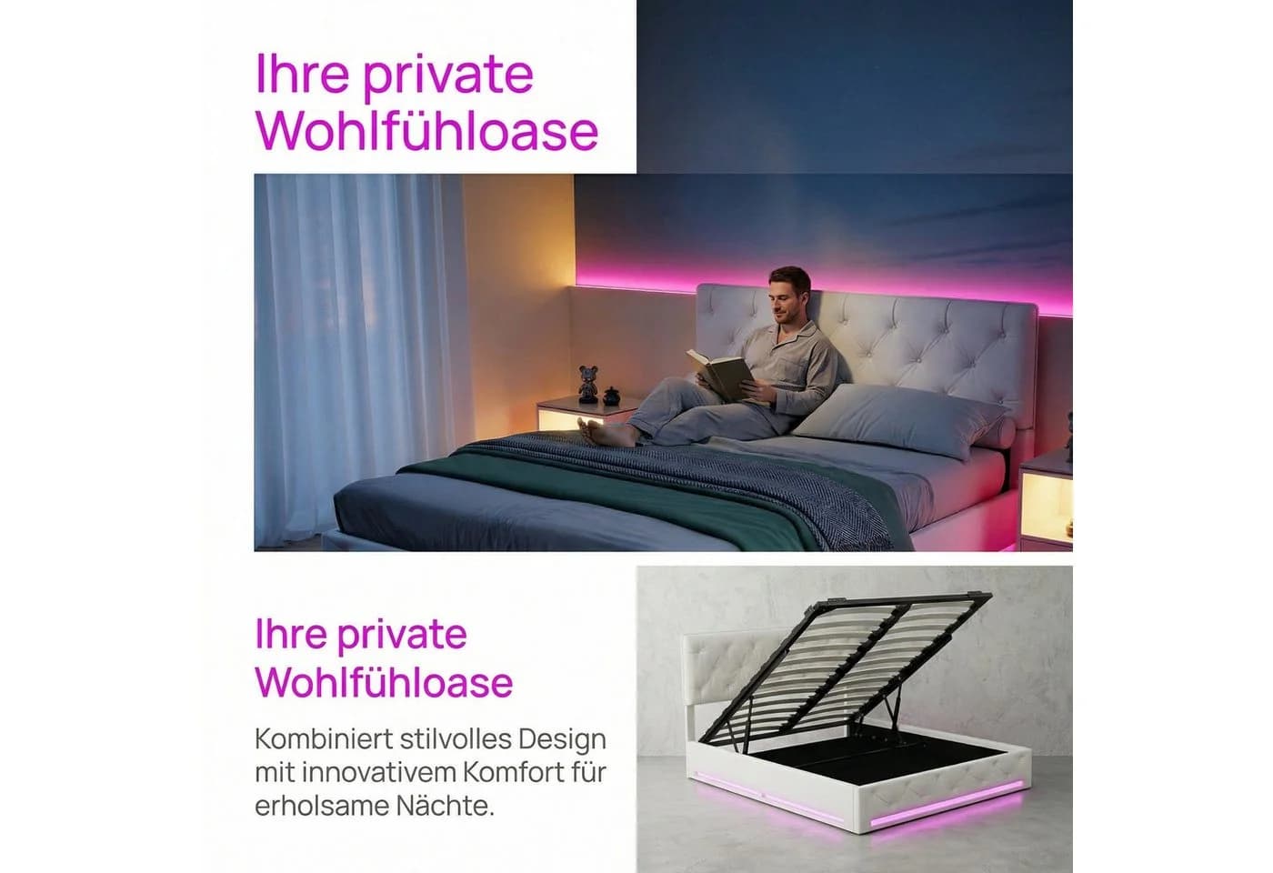 Furnishings Home Polsterbett mit LED-Beleuchtung und Stauraum - Bild 5