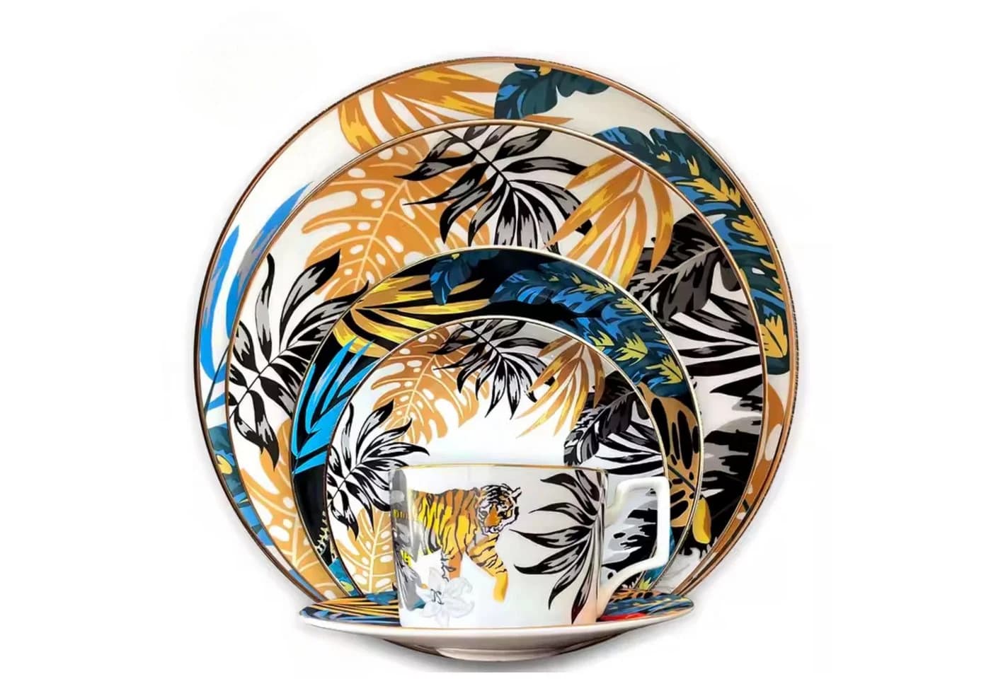 Quality Elegance Geschirrset 6-tlg. Knochenporzellan Tiger & Pfau Design - Bild 2