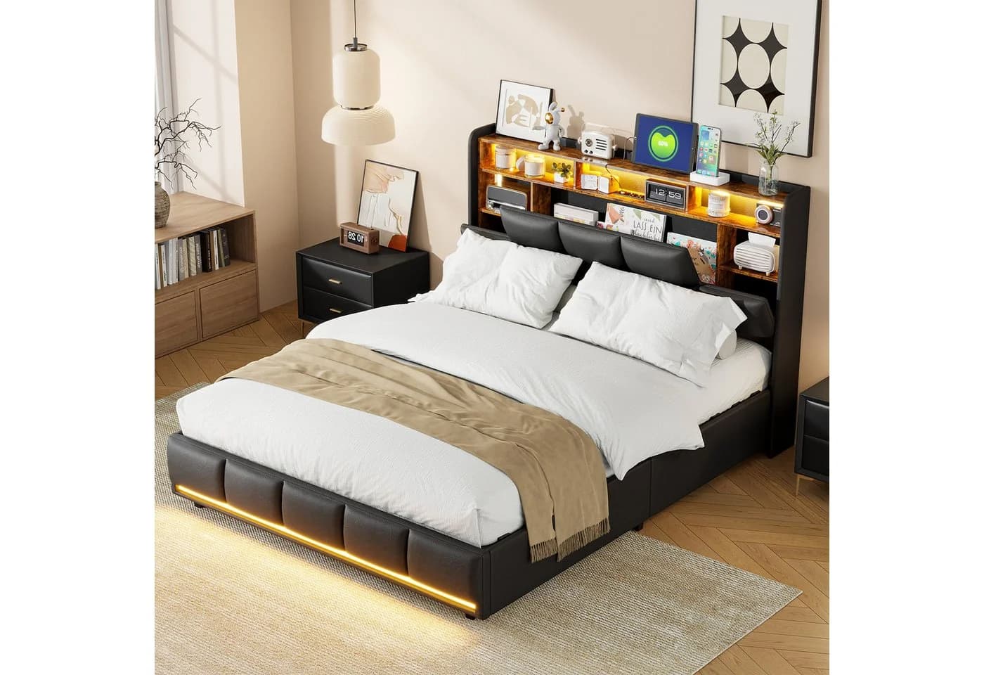 ADWOLT Stauraumbett Schwarz mit LED, USB & Lattenrost - Bild 2