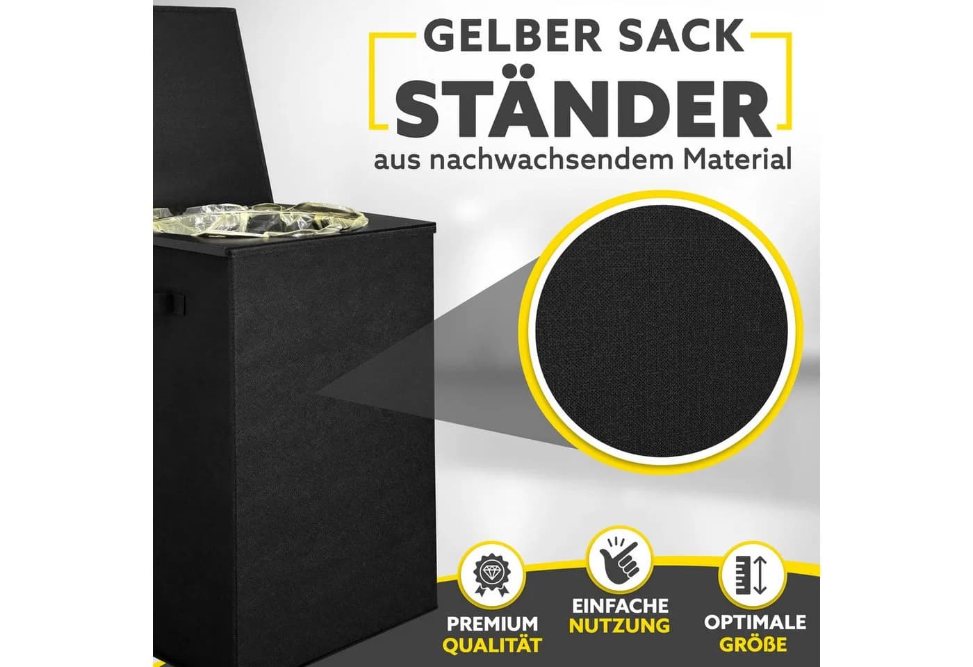 HANDFILL Flaschensammler Wäschekorb & Müllsackständer 70L Gelber Sack mit Deckel Stoffumrandung - Bild 4
