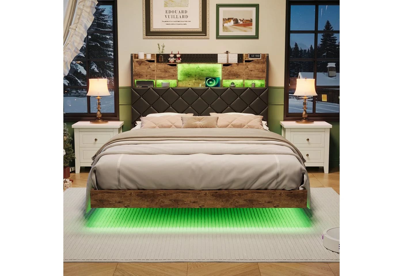 ADWOLT Polsterbett Stauraumbett mit LED-Beleuchtung Schwarz