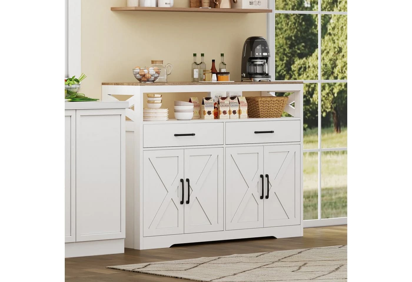 FUROKOY Sideboard Weiß 4 Türen 2 Schubladen - Bild 4