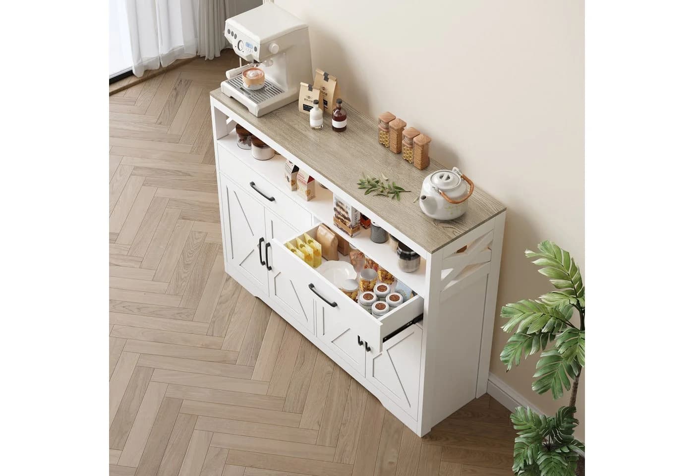 FUROKOY Sideboard Weiß 4 Türen 2 Schubladen - Bild 5
