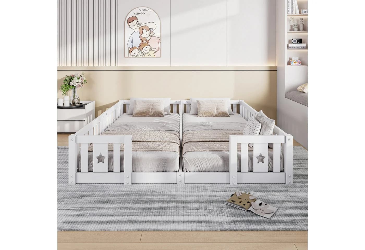 FUROKOY Kinderbett 2-in-1 Massivholzbett Weiß