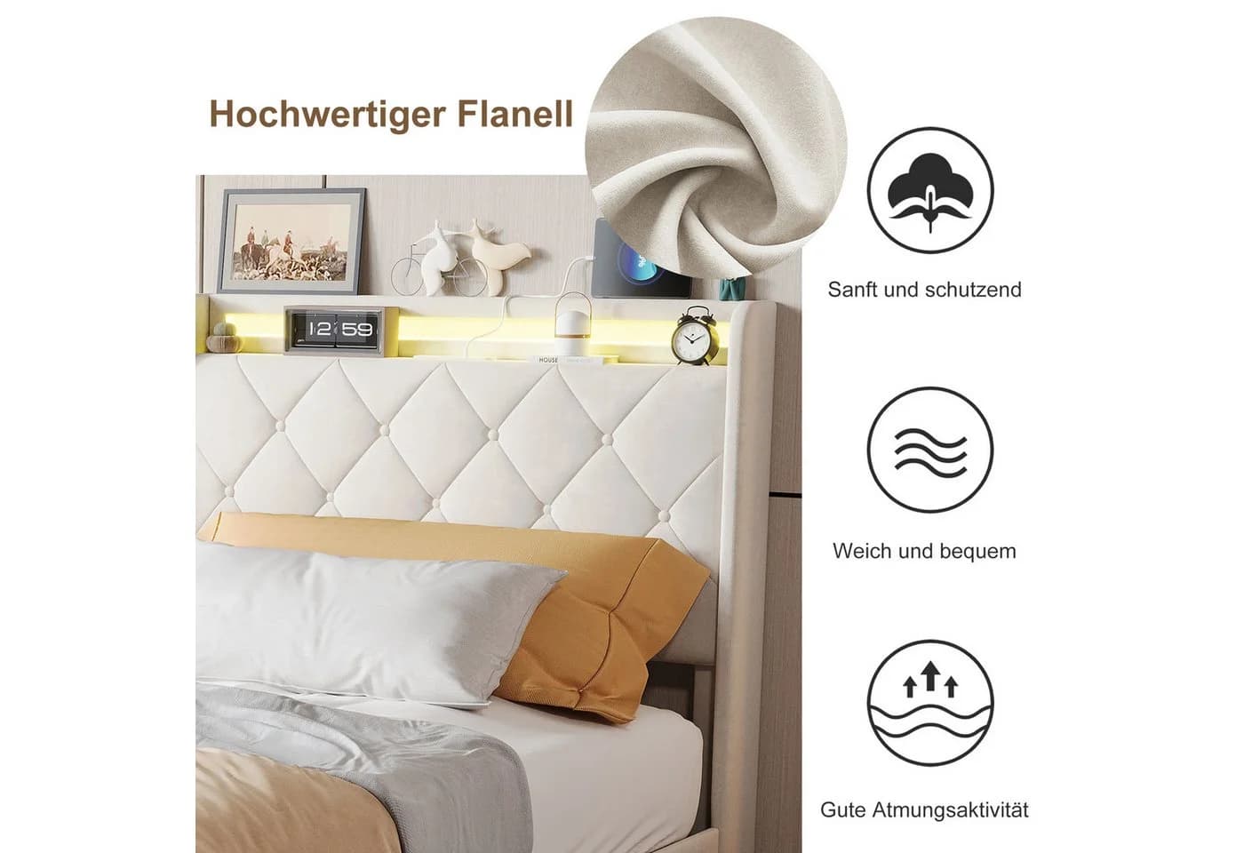 FUROKOY Stauraumbett Polsterbett 90x200cm Beige mit 2 Schubladen - Bild 5