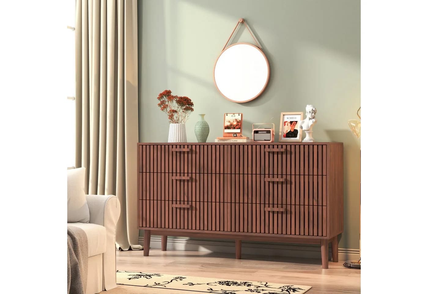 FUROKOY Sideboard mit 6 Schubladen Walnuss Holz - Bild 3