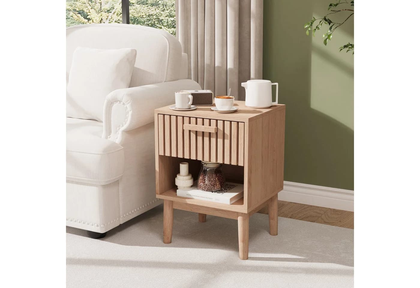 ADWOLT Nachttisch 2er Set aus Holz mit Schubladen Natur - Bild 5