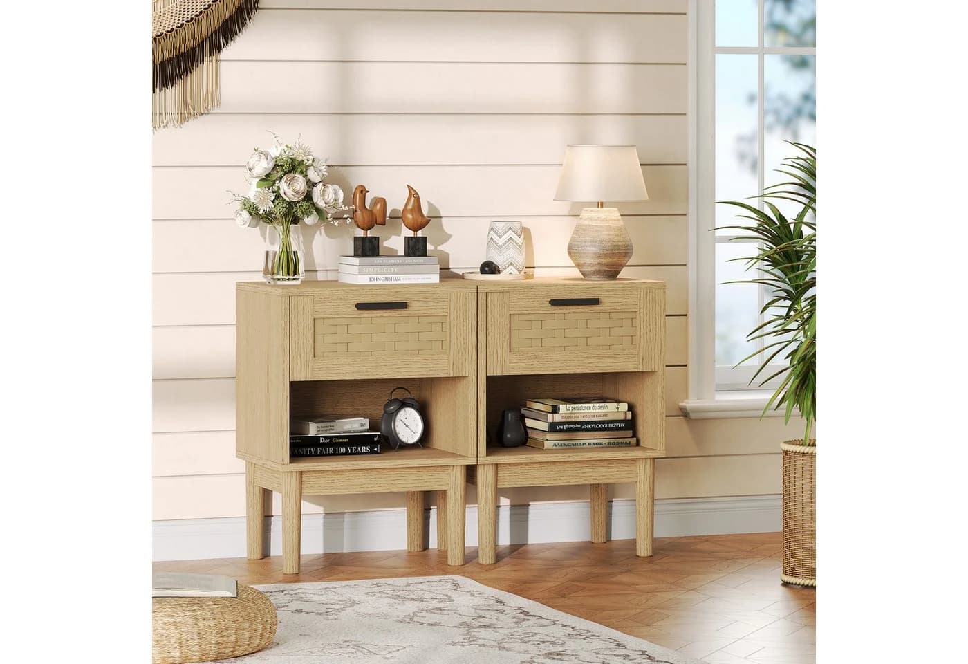 ADWOLT Nachttisch 2er Set Eiche Holz mit Schubladen - Bild 2