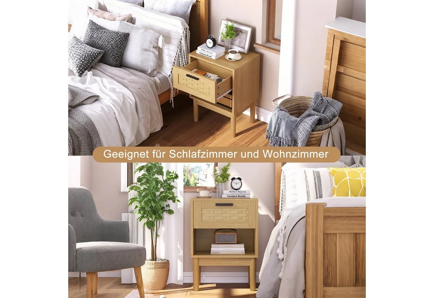 ADWOLT Nachttisch 2er Set Eiche Holz mit Schubladen - Bild 3