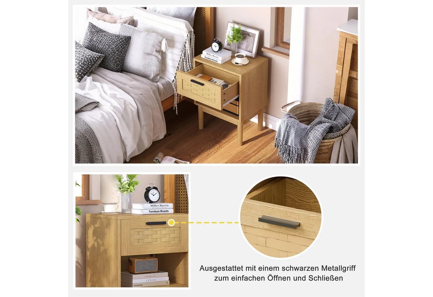 ADWOLT Nachttisch 2er Set Eiche Holz mit Schubladen - Bild 4