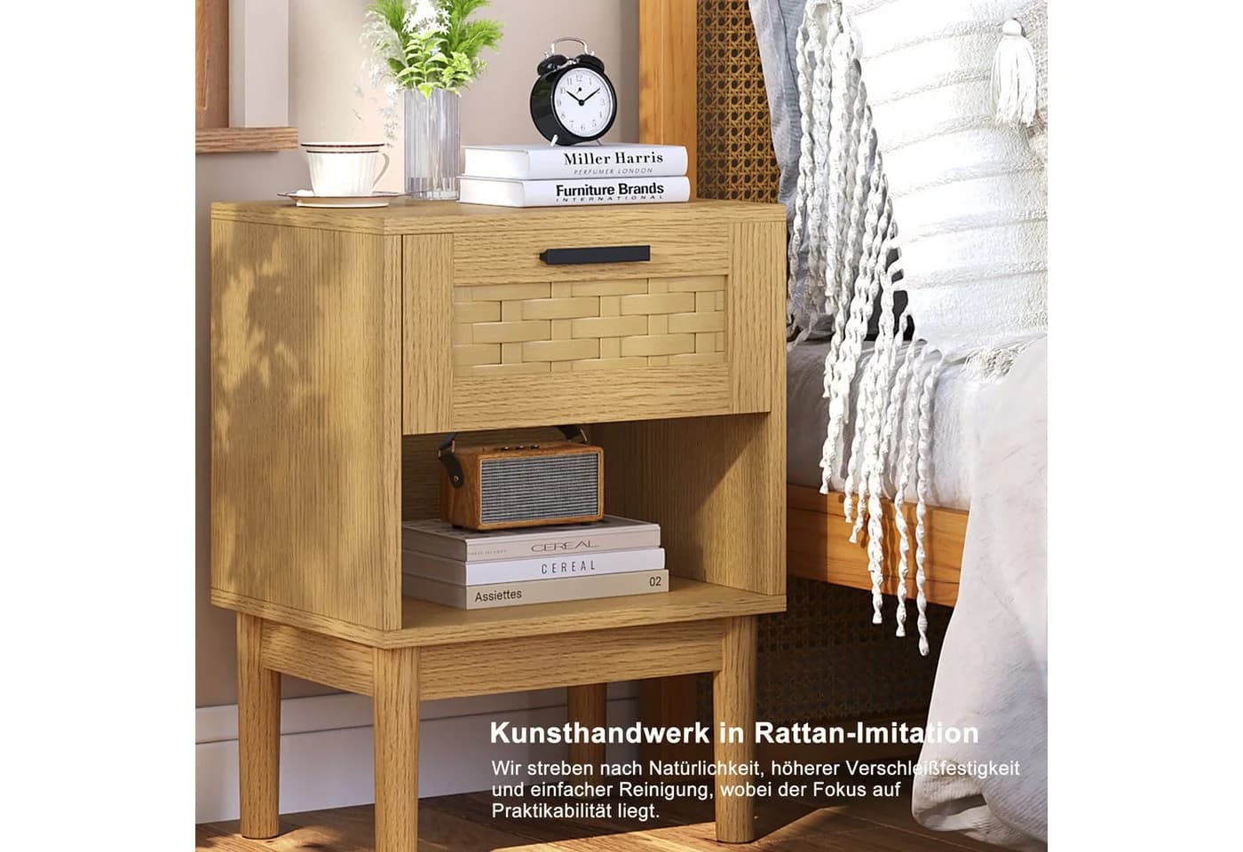ADWOLT Nachttisch 2er Set Eiche Holz mit Schubladen - Bild 5