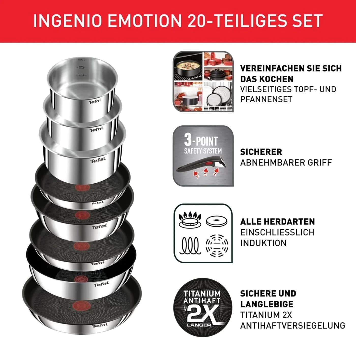 Tefal Ingenio Emotion 20-tlg. Topf-Set mit abnehmbaren Griffen