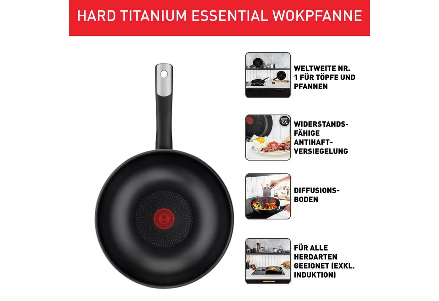 Tefal Hard Titanium Essential Wokpfanne Schwarz Antihaftbeschichtung