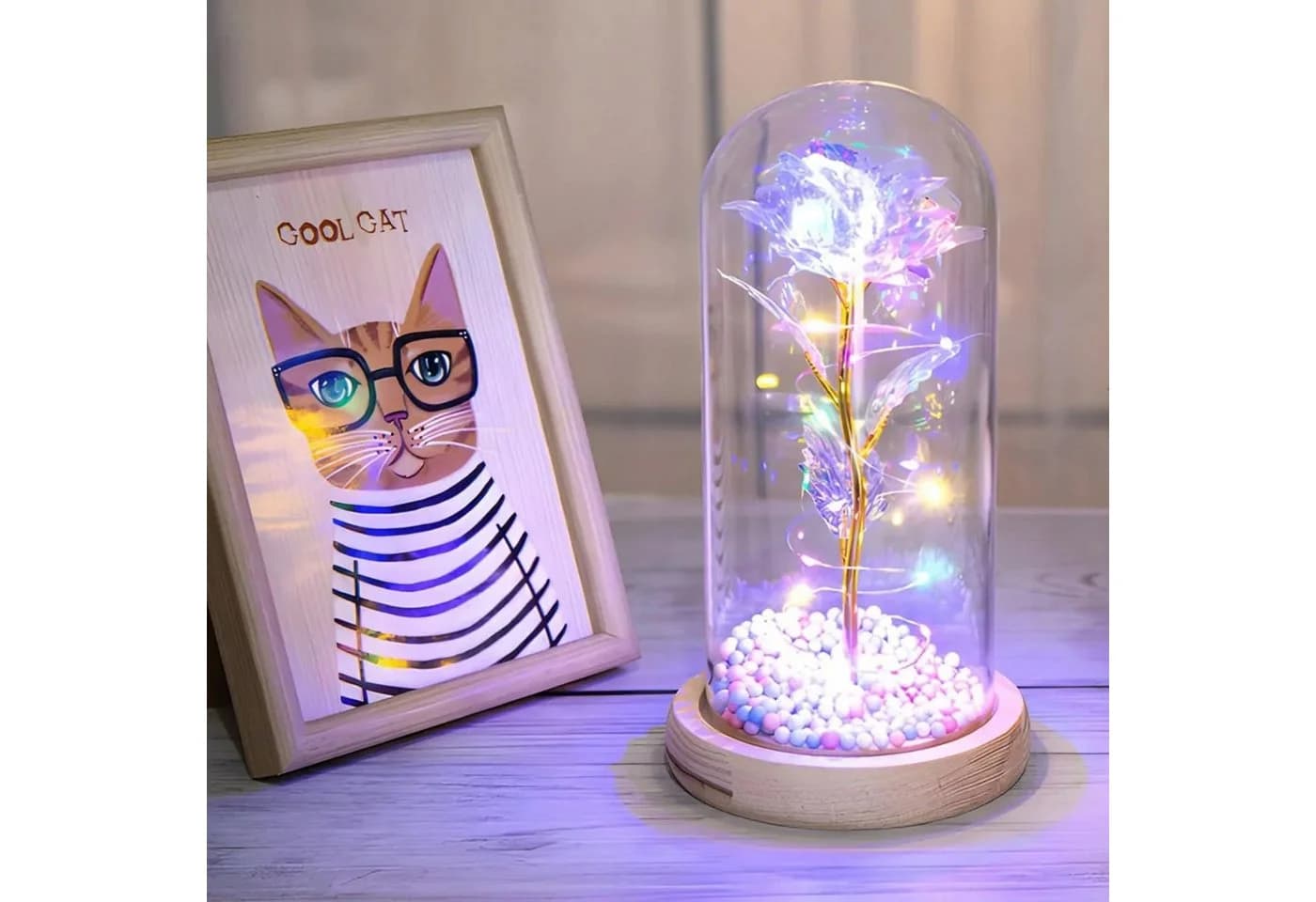 AMORE MIO LED Rose mit Kuppel & Holzsockel warmweiß - Bild 3