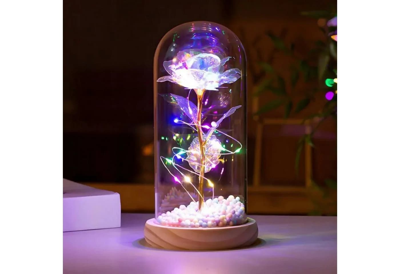 AMORE MIO LED Rose mit Kuppel & Holzsockel warmweiß - Bild 4