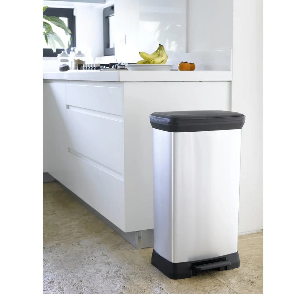 Curver Deco Bin Metallics 240643 Mülleimer 50 L Silber Schwarz
