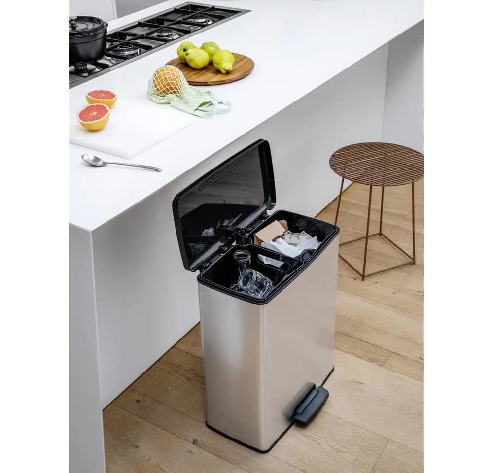 Curver Deco Bin Slim Duo 52 l Mülleimer Silber Schwarz - Bild 3