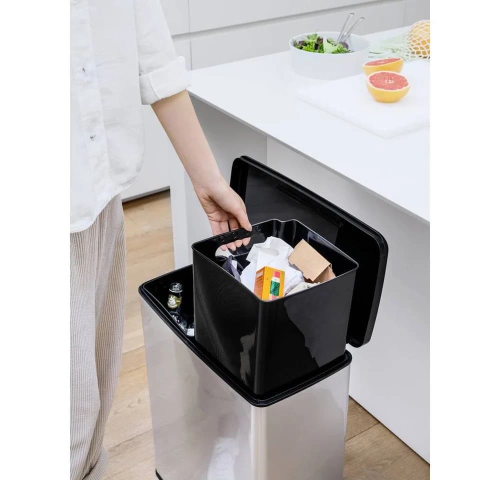 Curver Deco Bin Slim Duo 52 l Mülleimer Silber Schwarz - Bild 4