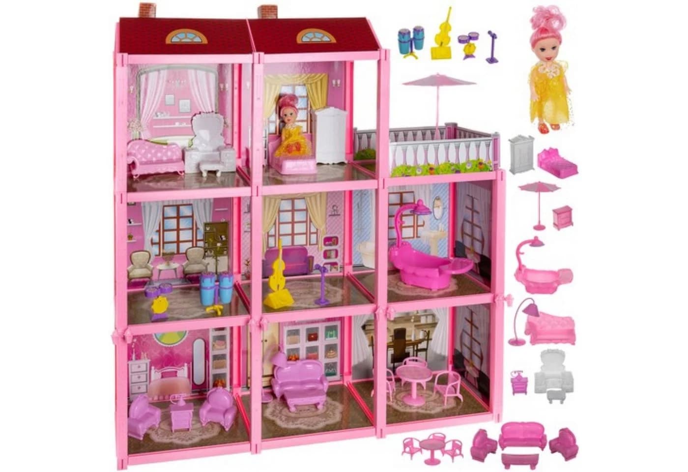KRUZZEL Puppenhaus Puppenvilla mit 8 Zimmern und Terrasse - Bild 2