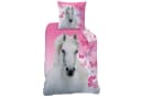 MTOnlinehandel Bettwäsche 135x200 + 80x80 cm Renforcé Pferde-Motiv Rosa Bild 1