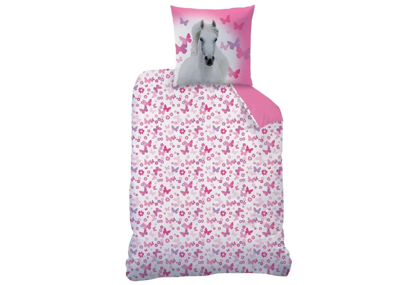 MTOnlinehandel Bettwäsche 135x200 + 80x80 cm Renforcé Pferde-Motiv Rosa - Bild 3
