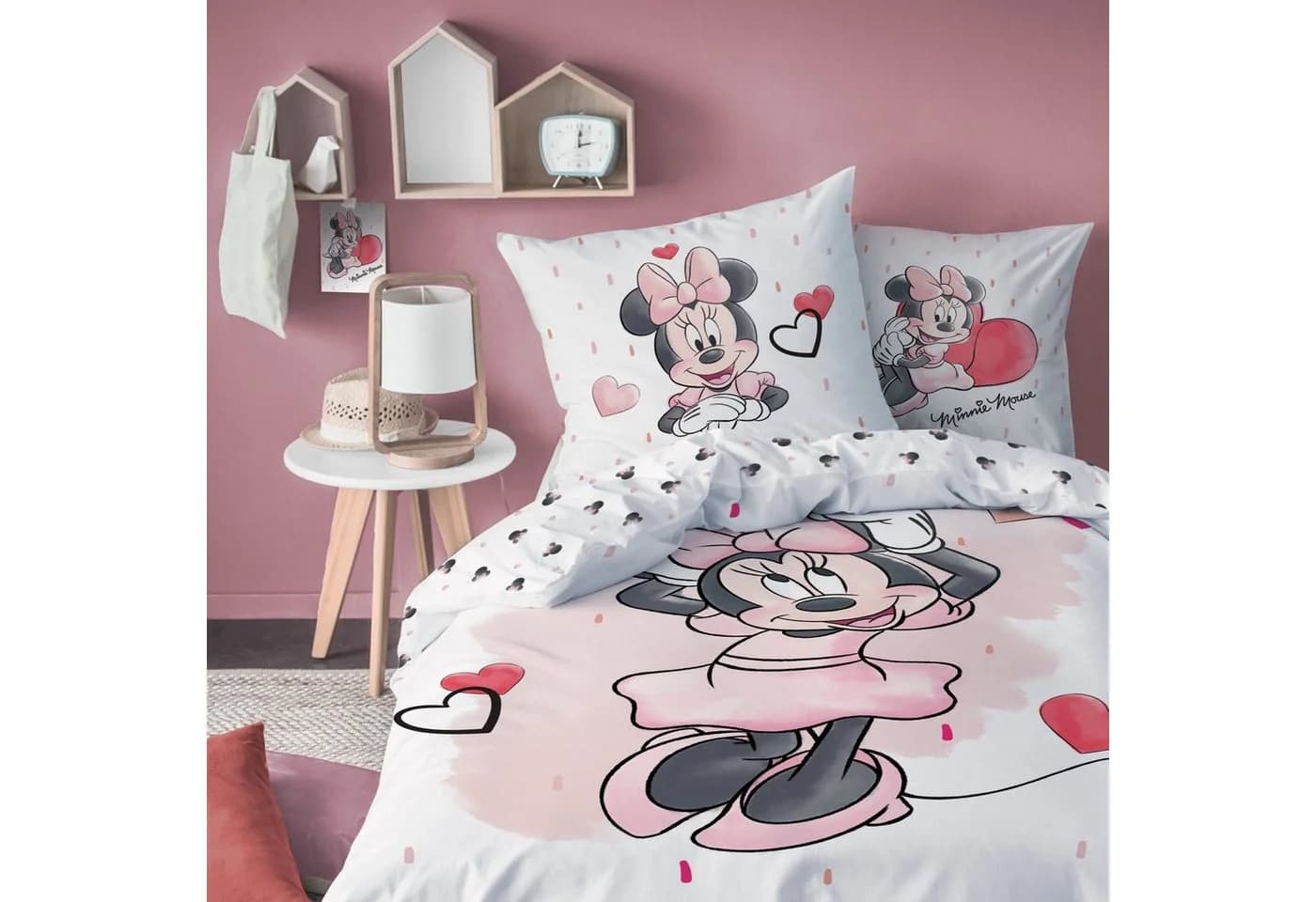 MTOnlinehandel Kinderbettwäsche Minnie Mouse Rosa Herzchen