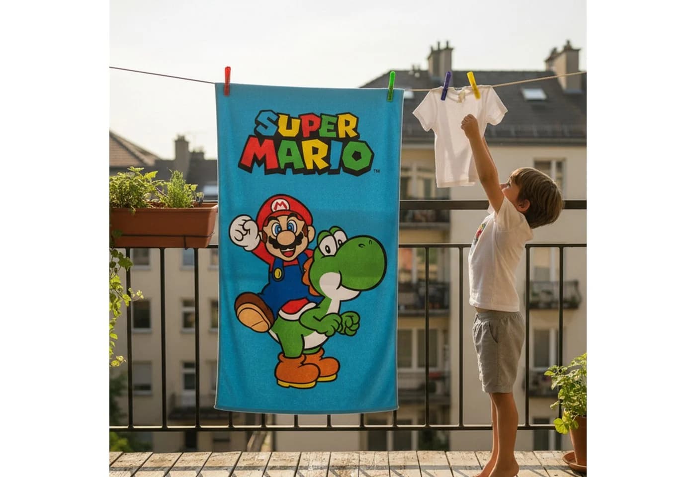 MTOnlinehandel Badetuch Super Mario 70x120 cm für Kinder, Baumwolle