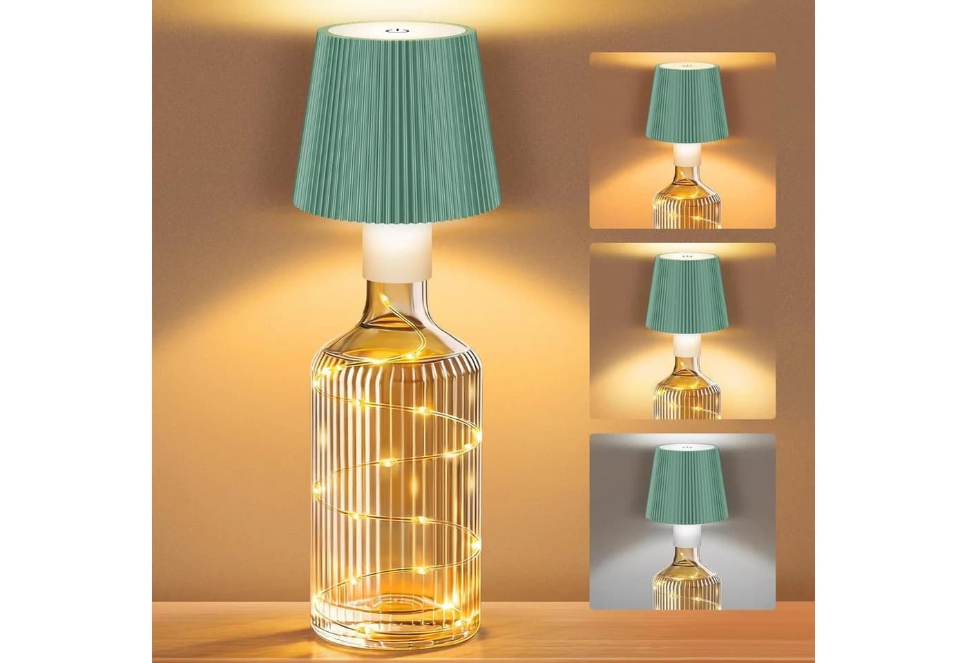 LaCute LED Flaschenlampe Grün mit Lichterkette, Touch Dimmbar, USB-C Akku - Bild 2