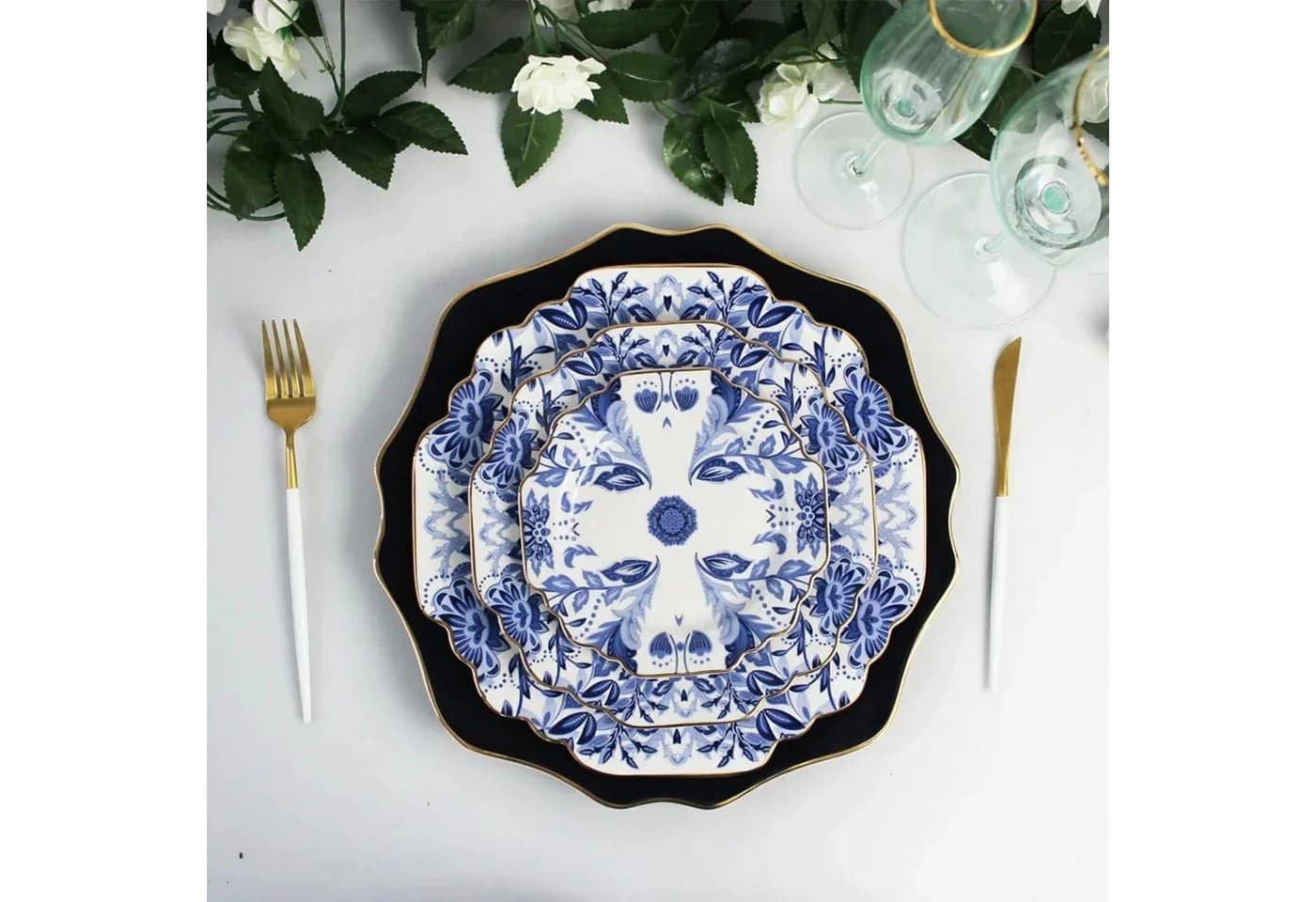Quality Elegance Teller-Set 4-tlg. Blau Gold Bone China - Bild 3