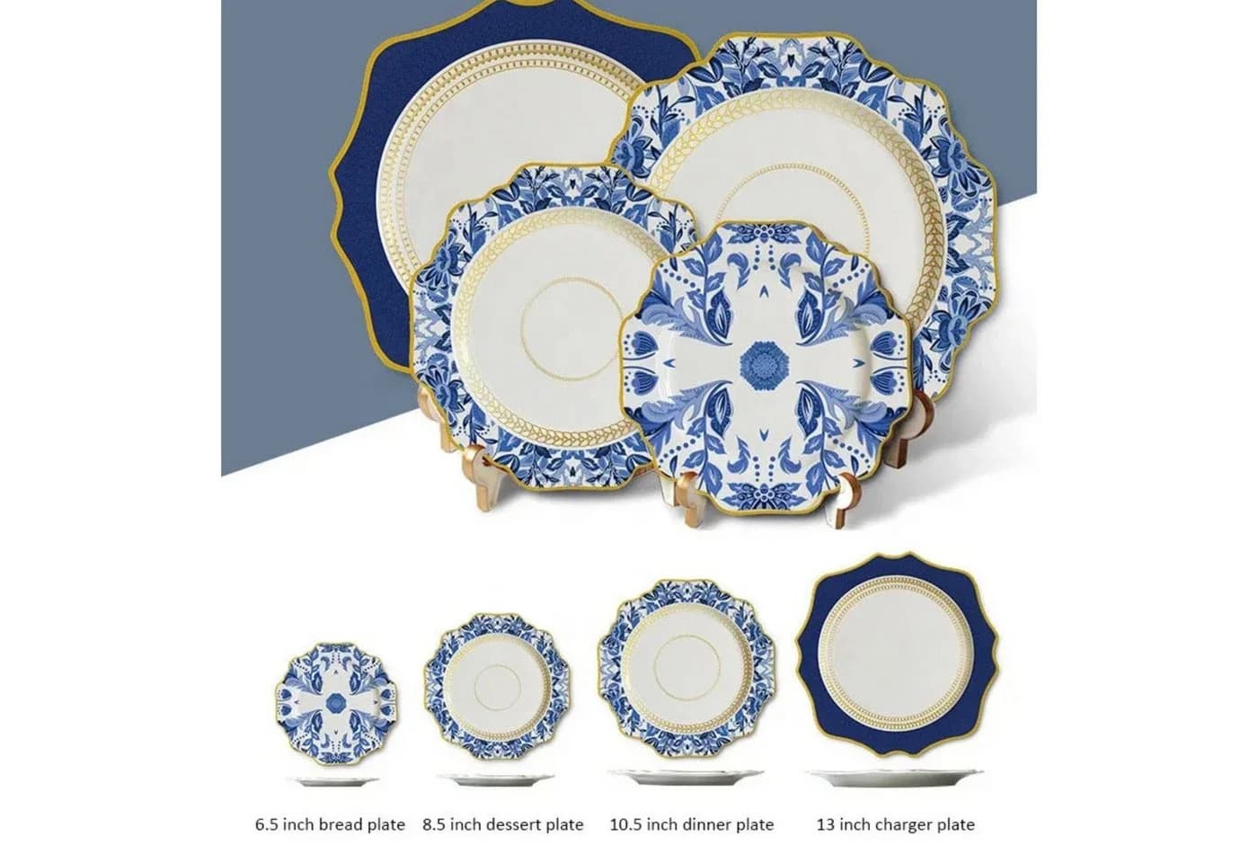 Quality Elegance Teller-Set 4-tlg. Blau Gold Bone China - Bild 5